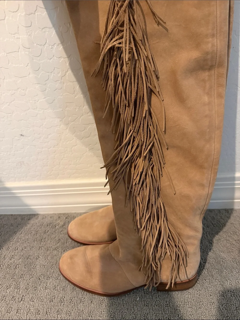 Sam Edelman Tan Suede Over-the-Knee Fringe Boots